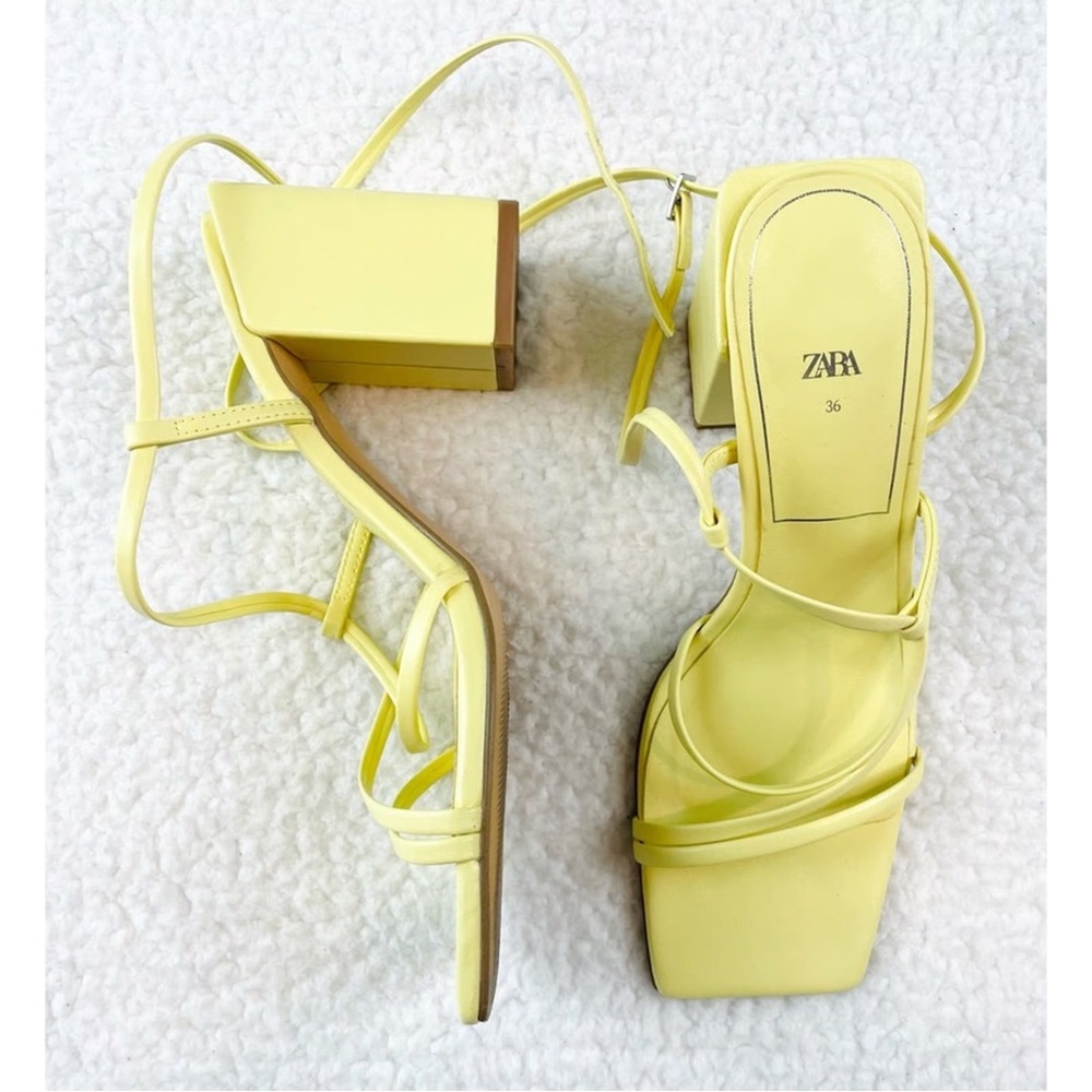 Zara NWT Lemon Strappy Square-Toe Heels - Picture 5 of 6